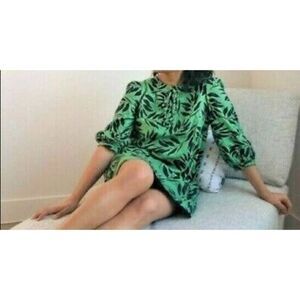 WHO What Wear Island Palm Green and Black Linen Dress Size XS New With Tags